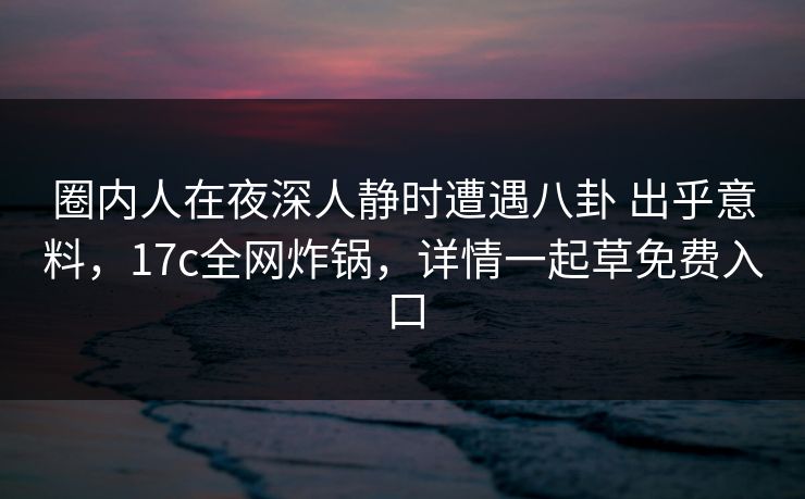 圈内人在夜深人静时遭遇八卦 出乎意料，17c全网炸锅，详情一起草免费入口